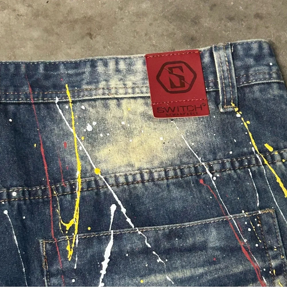 Switch Remarkable Shorts Mens 44 Blue Jean Denim Distressed trashed painted NEW - Picture 10 of 10